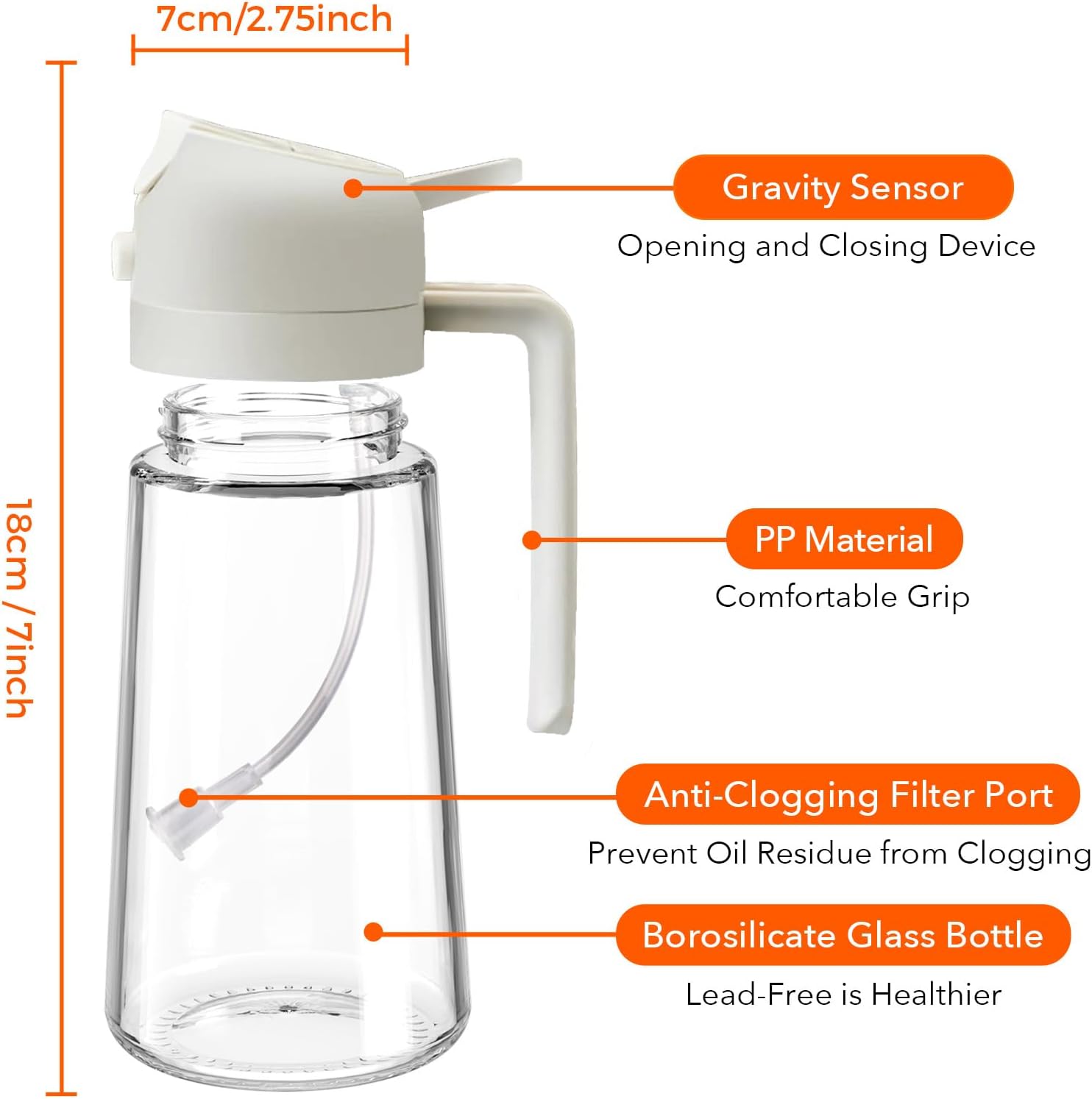 YARRAMATE 2-in-1 Glass Olive Oil Sprayer – Precise Cooking Control (16oz/470ml)