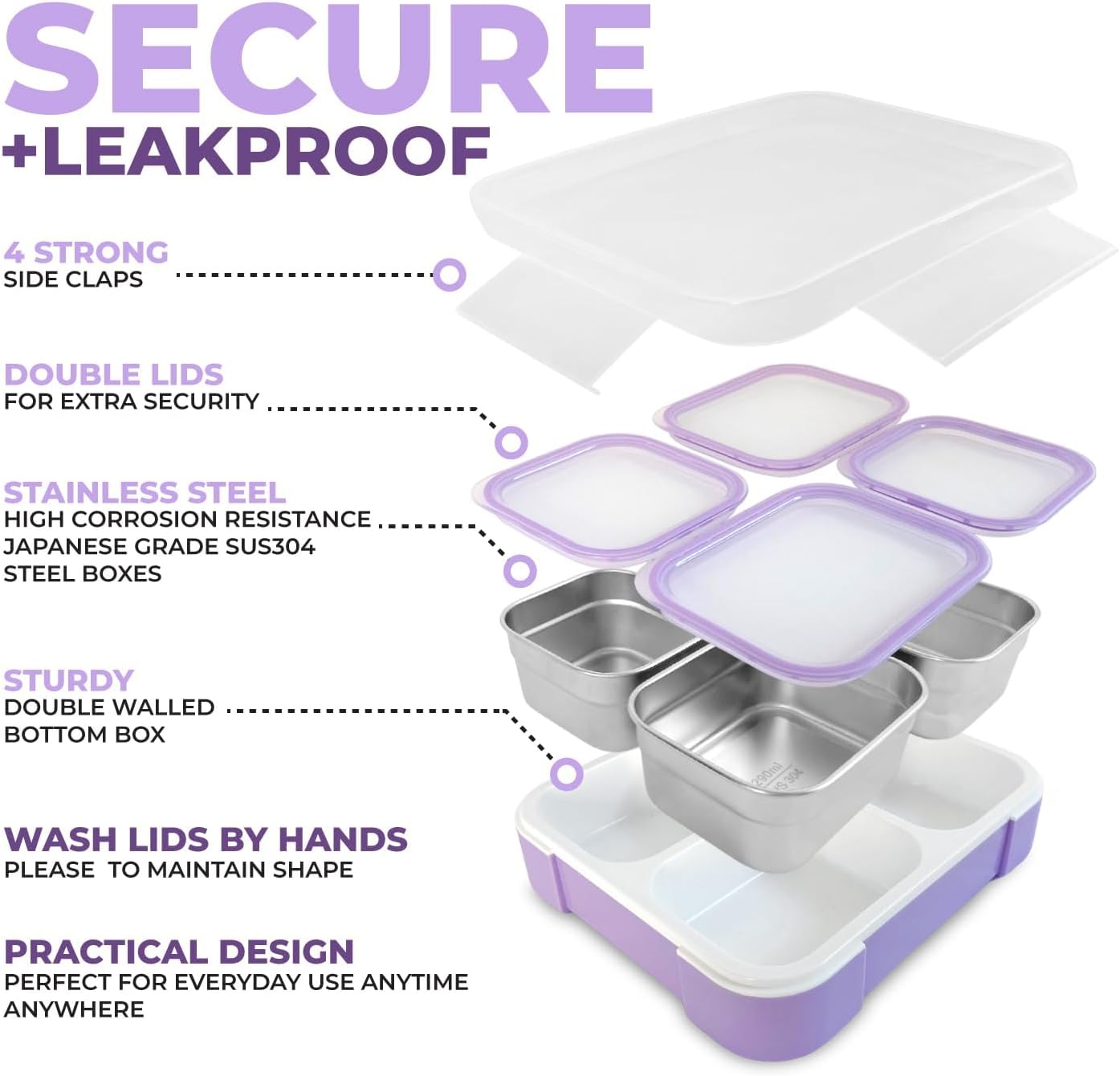 Stainless Steel Kids Bento Lunch-Box with Lunch Bag Ice Pack