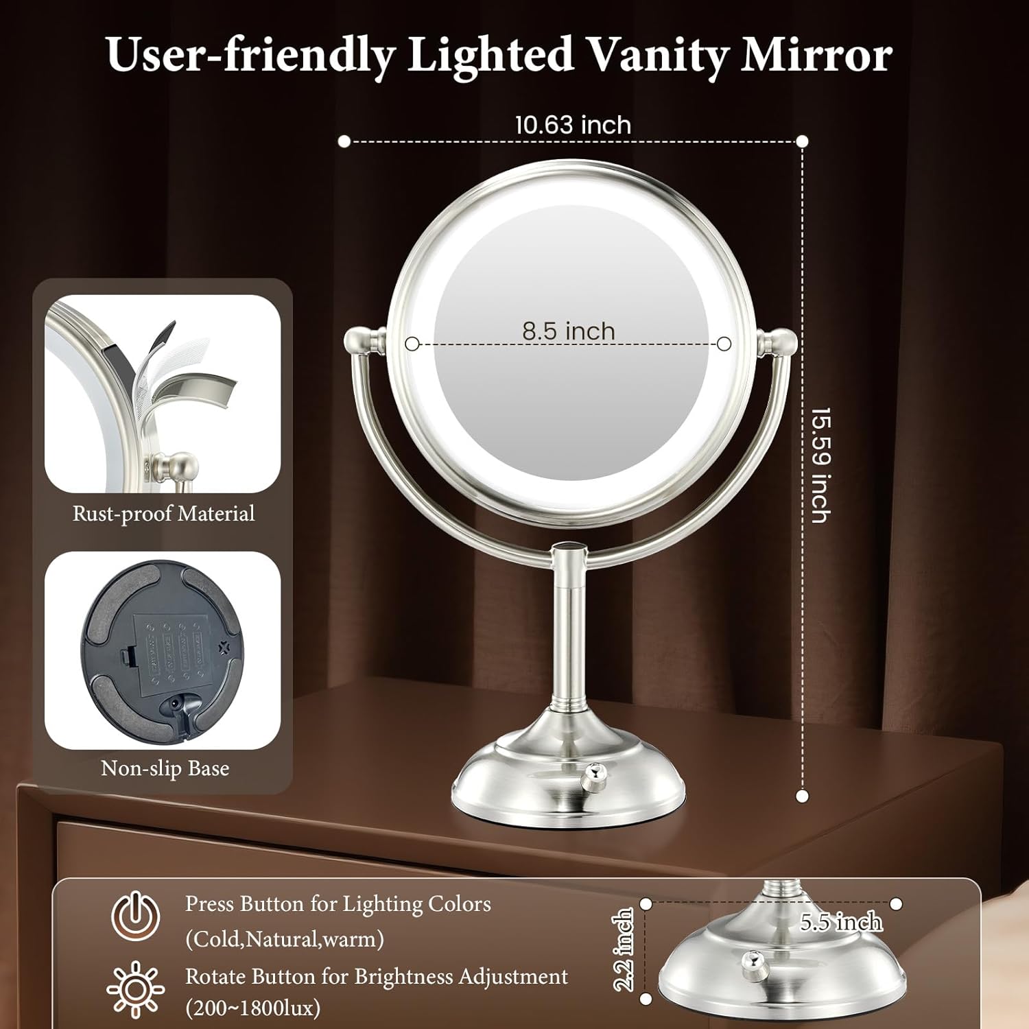 Professional 8.5" Large Lighted Makeup Mirror