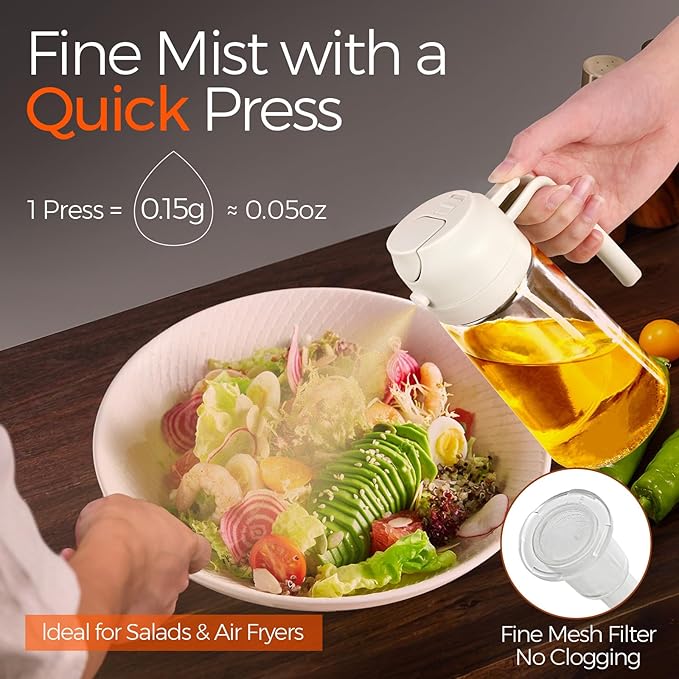 YARRAMATE 2-in-1 Glass Olive Oil Sprayer – Precise Cooking Control (16oz/470ml)