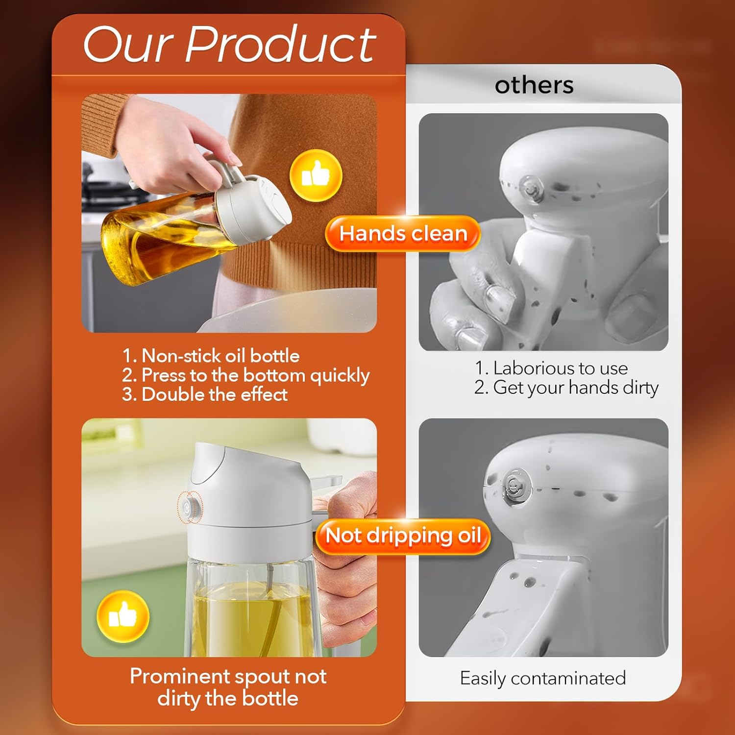 YARRAMATE 2-in-1 Glass Olive Oil Sprayer – Precise Cooking Control (16oz/470ml)