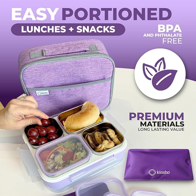 Stainless Steel Kids Bento Lunch-Box with Lunch Bag Ice Pack