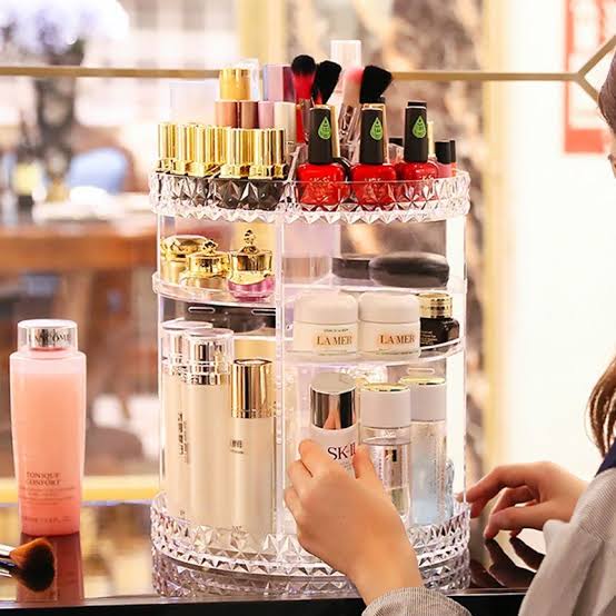 360° Rotating Diamond Acrylic Organizer – Large Capacity Makeup & Skincare Storage