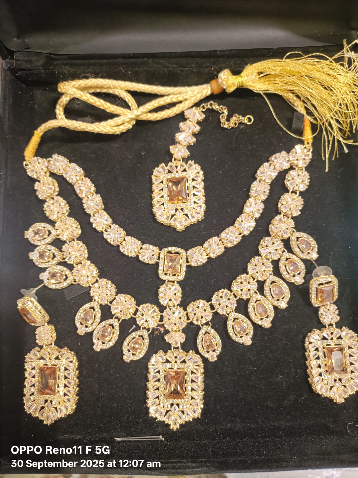 Wedding Elegance: Zarcon and Champion Stone Necklace Set with Earrings and Bindiya